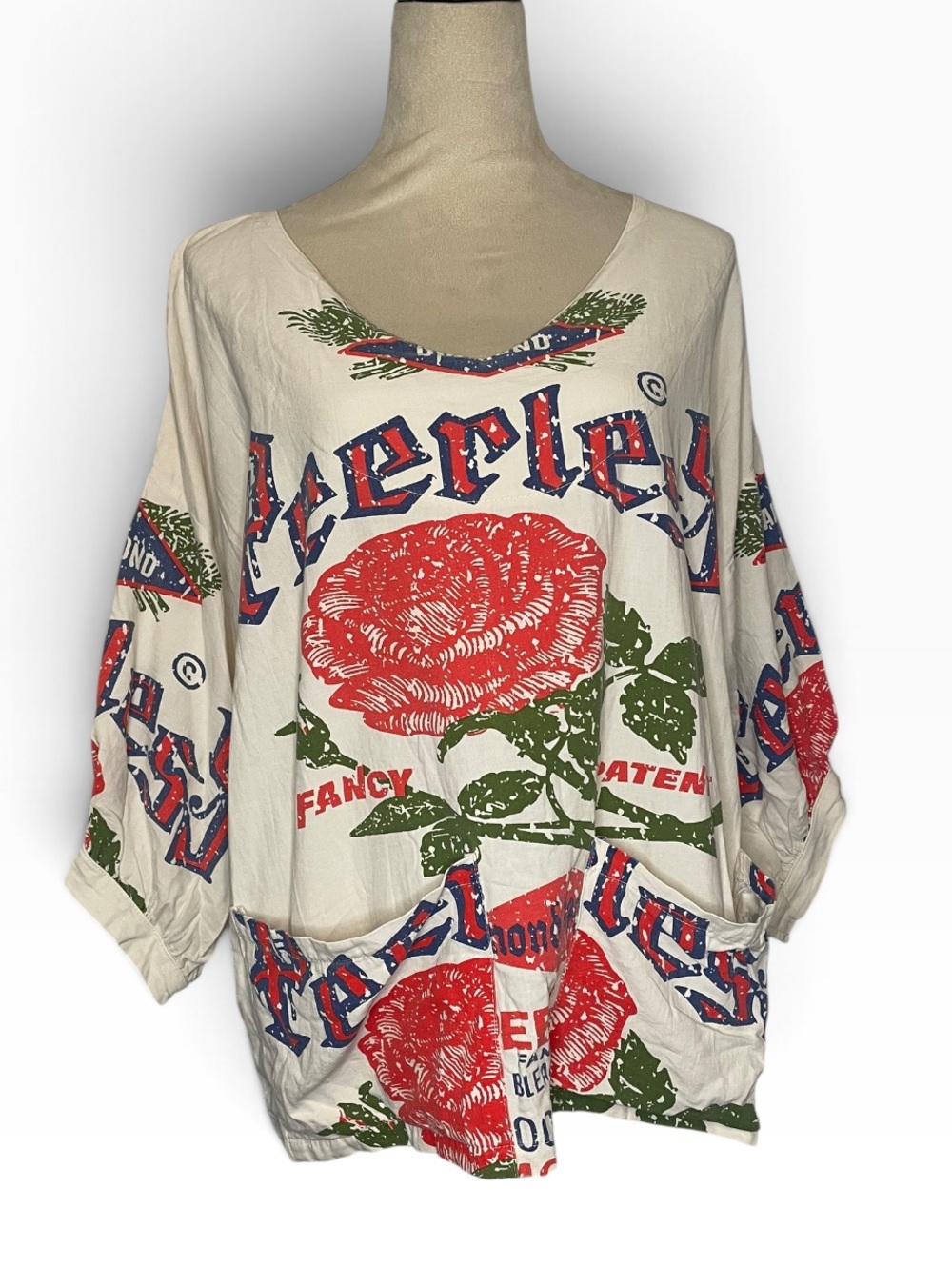 Jaded Gypsy Harvest Fields Top Size S/M Bohemian Flour Sack Rose Print Tunic